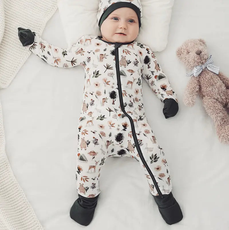 Long Sleeve Bamboo Fiber Baby Zippered Romper
