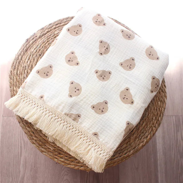 Organic Muslin Cotton Teddy Bear Baby Blanket