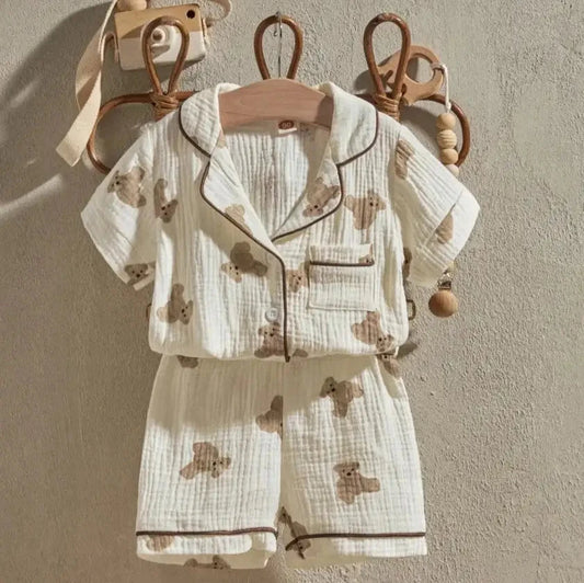 Cartoon Bear Print Pajama Set